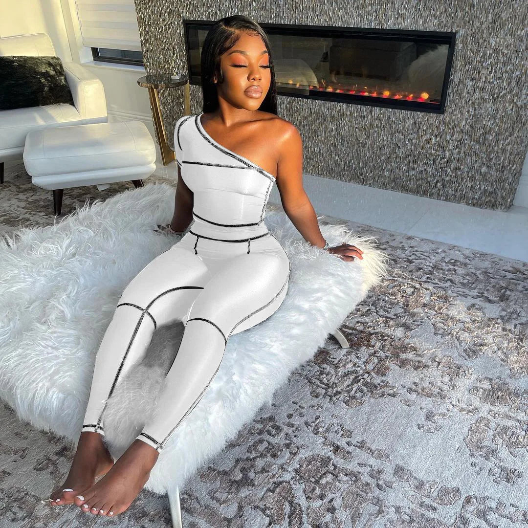 Custom Logo Private Label Sleeveless One Shoulder Jumpsuit Striped Bodycon Jumpsuit Pants