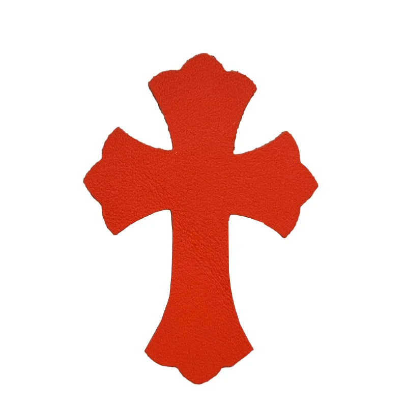 4.5*6.5cm Sheepskin Leather Patch With Cross Shaped Leather Label Genuine Leather DIY With Multiple Colors-106-182