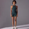 Women's Casual One-Piece Zipper Sports Yoga Pants Quick Dry Pleated Fitness Jumpsuit Peach Hip Yoga Jumpsuit