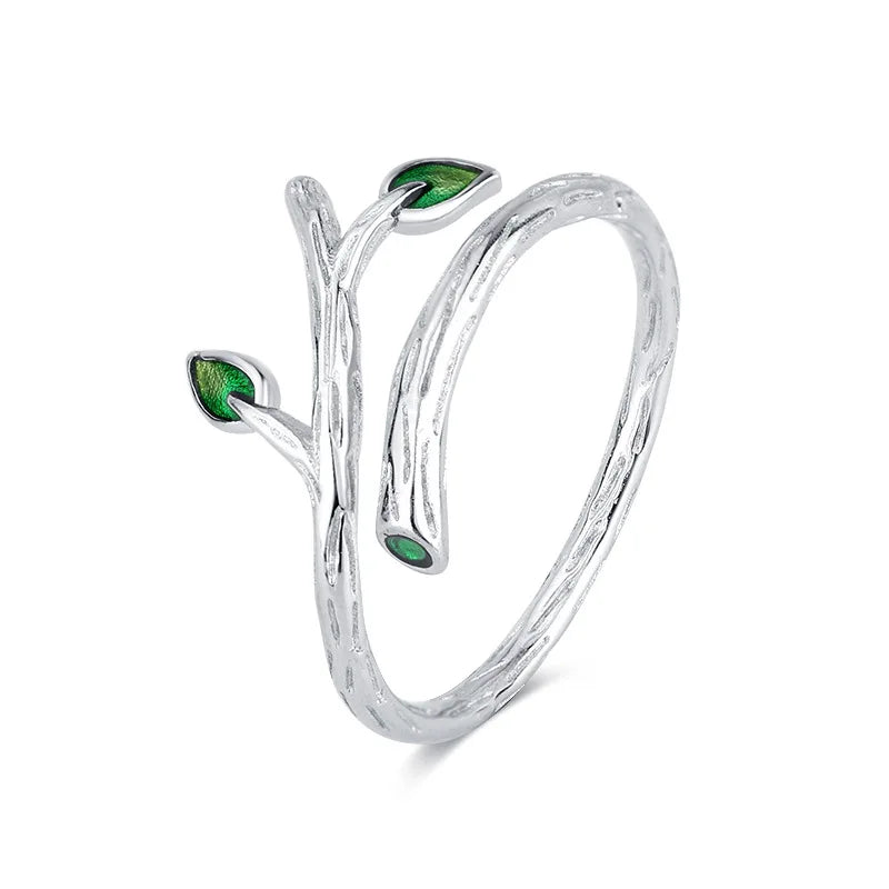 Hot Selling Wholesale 925 Sterling Silver Enamel Green Leaves Rings for Women Jewelry