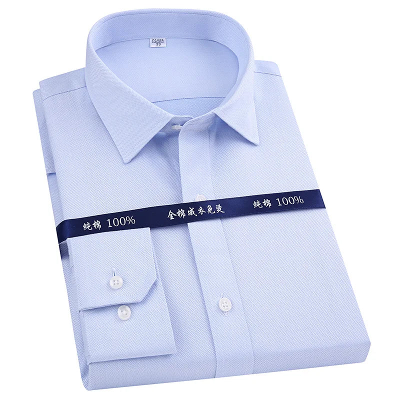 Men's Classic Long Sleeve Striped Dress Shirt Non Iron Regular Formal Business Social Button-up Easy Care Luxury Cotton Shirts