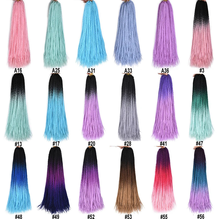 TOMO Synthetic Crochet Hair Box Braids 22Roots Colored Braiding Hair Extensions 24Inch Rainbow Ombre Crochet Braids Pink Red