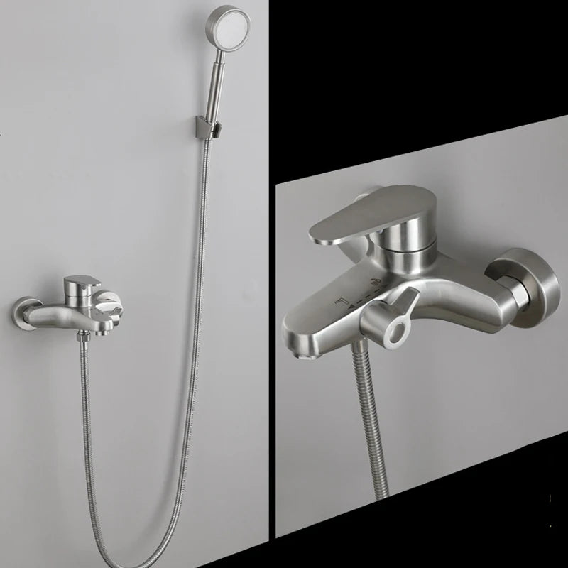 Bathroom Shower Faucet Stainless Steel Triple Bathtub Faucet Mixers Hot Cold Mixer Valve Nozzle Tap Wall Mounted Home Shower Set