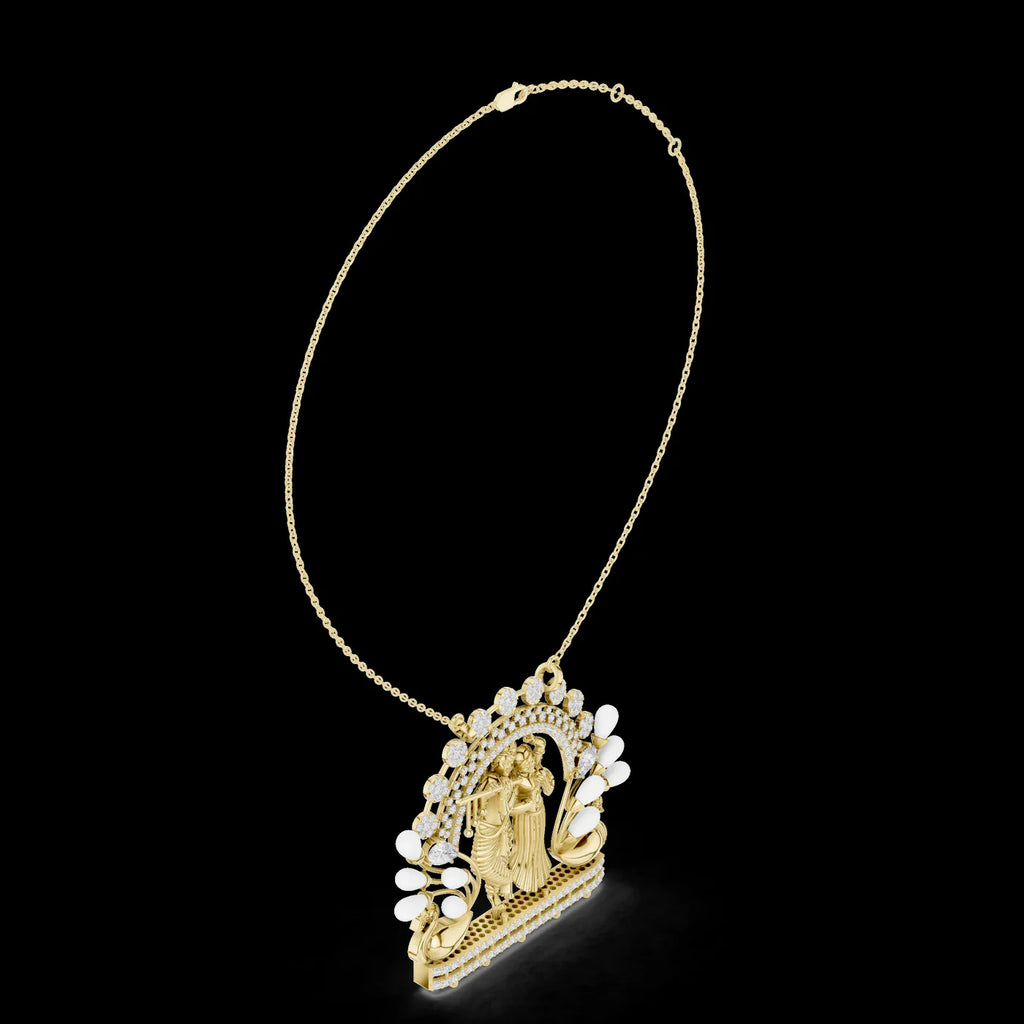 Silver Radha Krishna Lab Grown Diamond Pendant 14K/18K Gold Plated Luxury Link Chain Spiritual Inspired Design Engagement