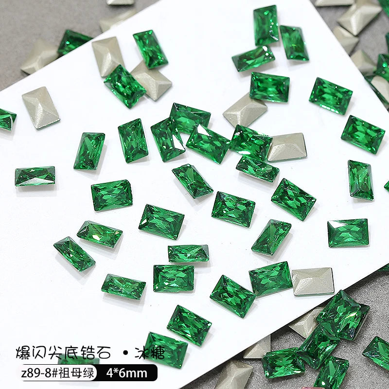 Z89 Glitter Shimmer High Quality Diamond Nail Jewelry Colorful 4*6mm Glass Crystal Nail Rhinestones Diy Nail Supplies