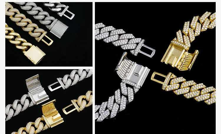 Custom Luxury 12 16 20 mm Full Iced Out Hiphop Moissanite Diamond Miami Silver Cuban Link Chain Bracelet in Silver 925 for Men