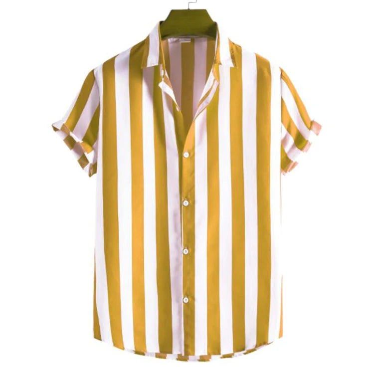 Men's Summer Fashion Linen Shirts New Short-Sleeve Casual Print Blouse Top with Turn-Down Collar Breathable and ODM Supplied