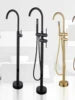 Matte Black Brass Ceramic Floor Mounted Free Standing Shower System Bathtub Mixer Tap Faucet Set Slide Bar 1 Handle Soft Spray