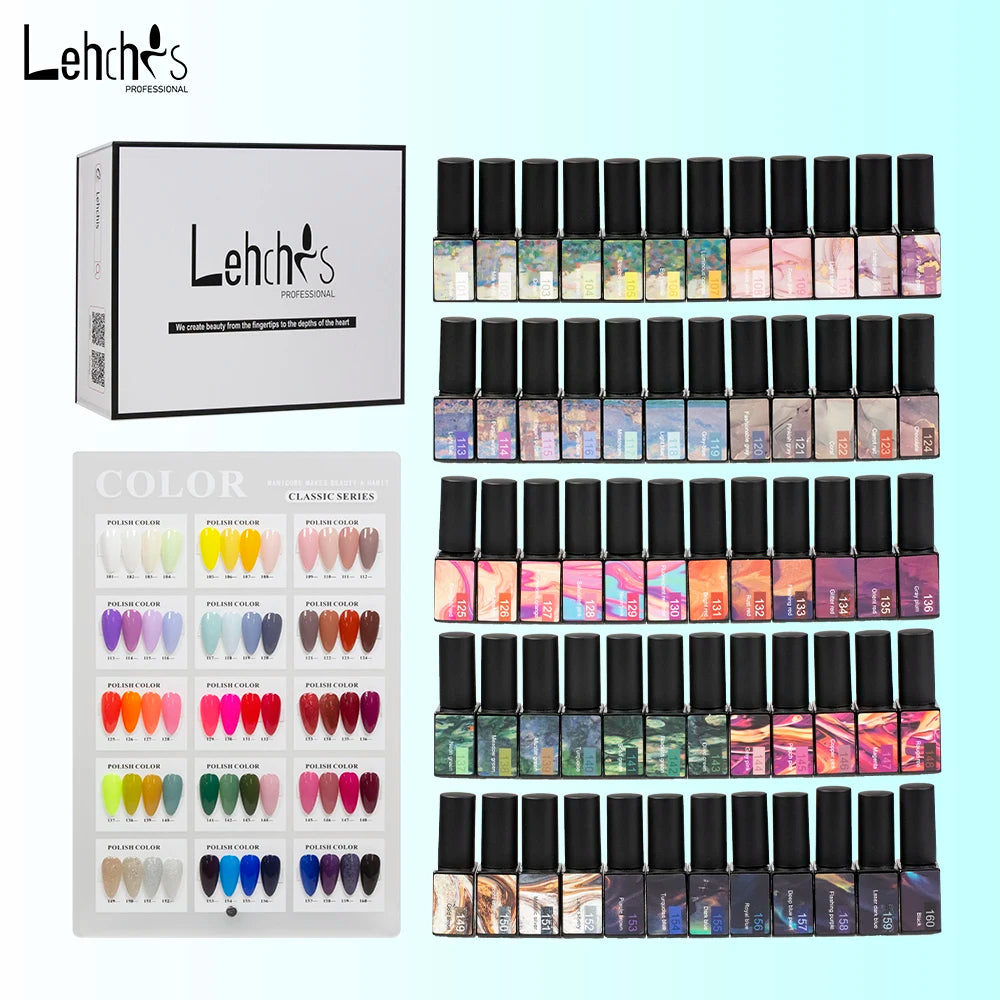 Lehchis 60-Colour Professional 15ml Soak off UV Gel Nail Polish Kit Long Lasting Liquid Nail Supplies for DIY Salon Designers