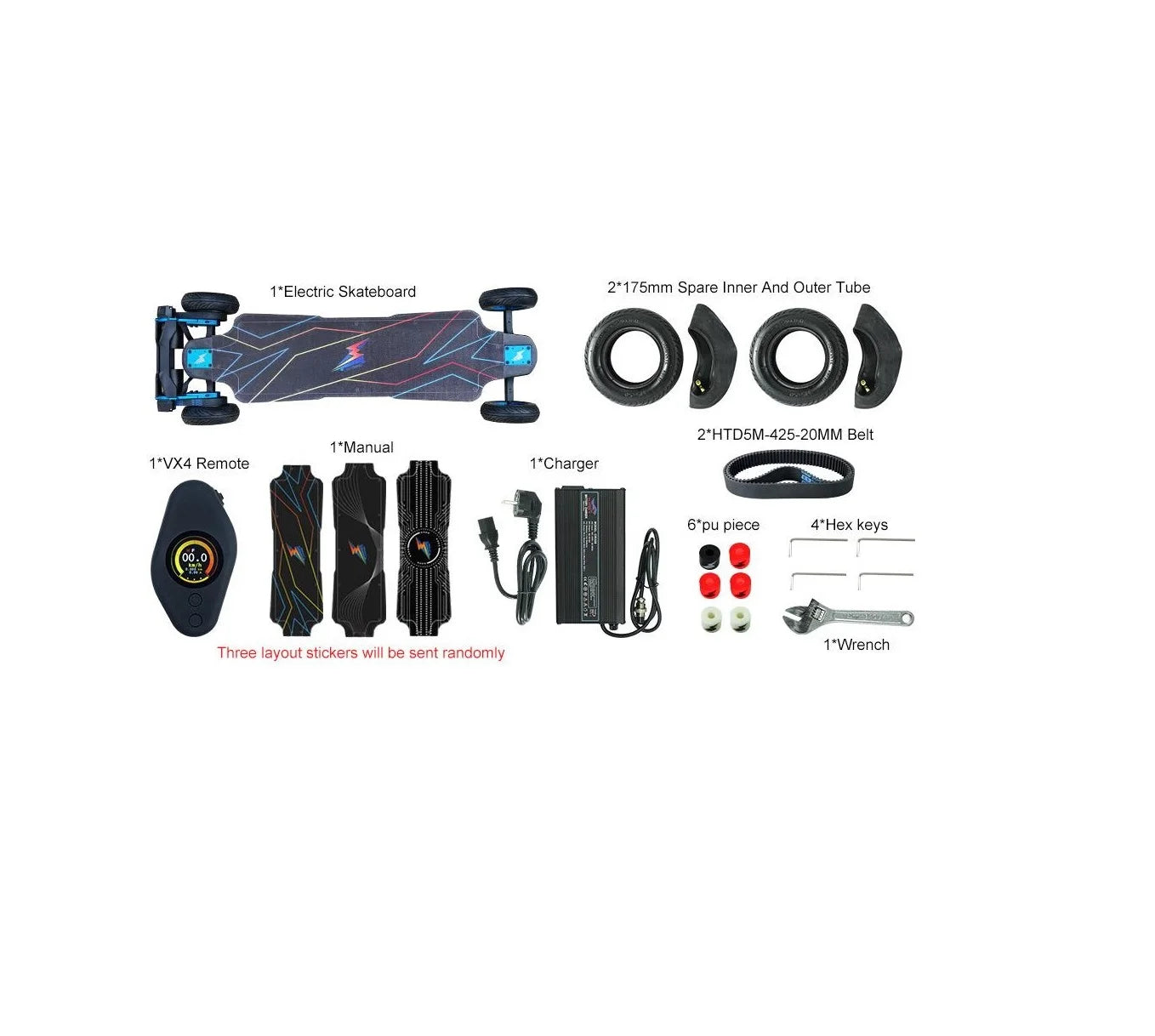 Flipsky Top Speed Durable Fiberglass Deck Black Eco-Friendly Programmable Lightning Electric Skateboard Longboard