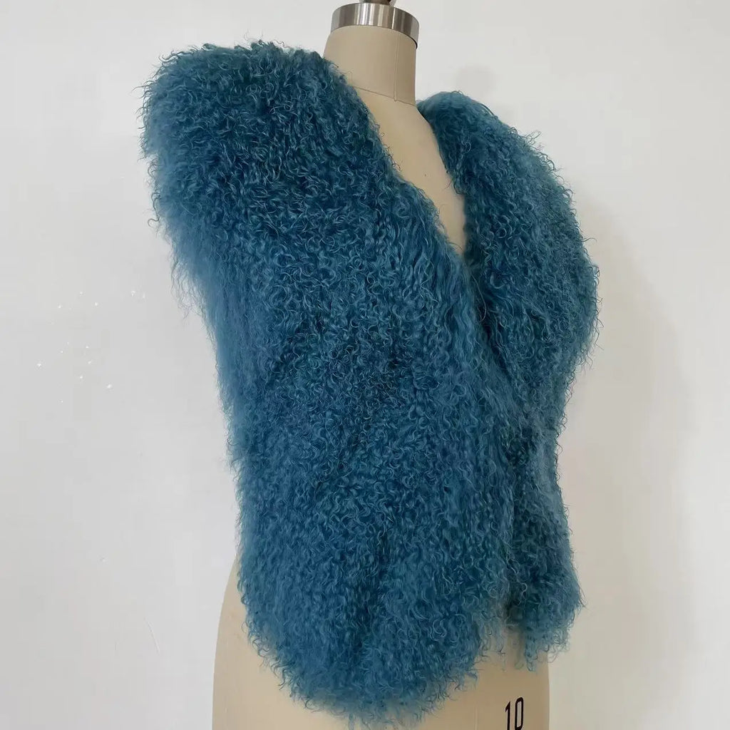 Streetwear Real Mongolian Sheepskin Fur Vest Women Real Sheep Fur Halter Top Vest