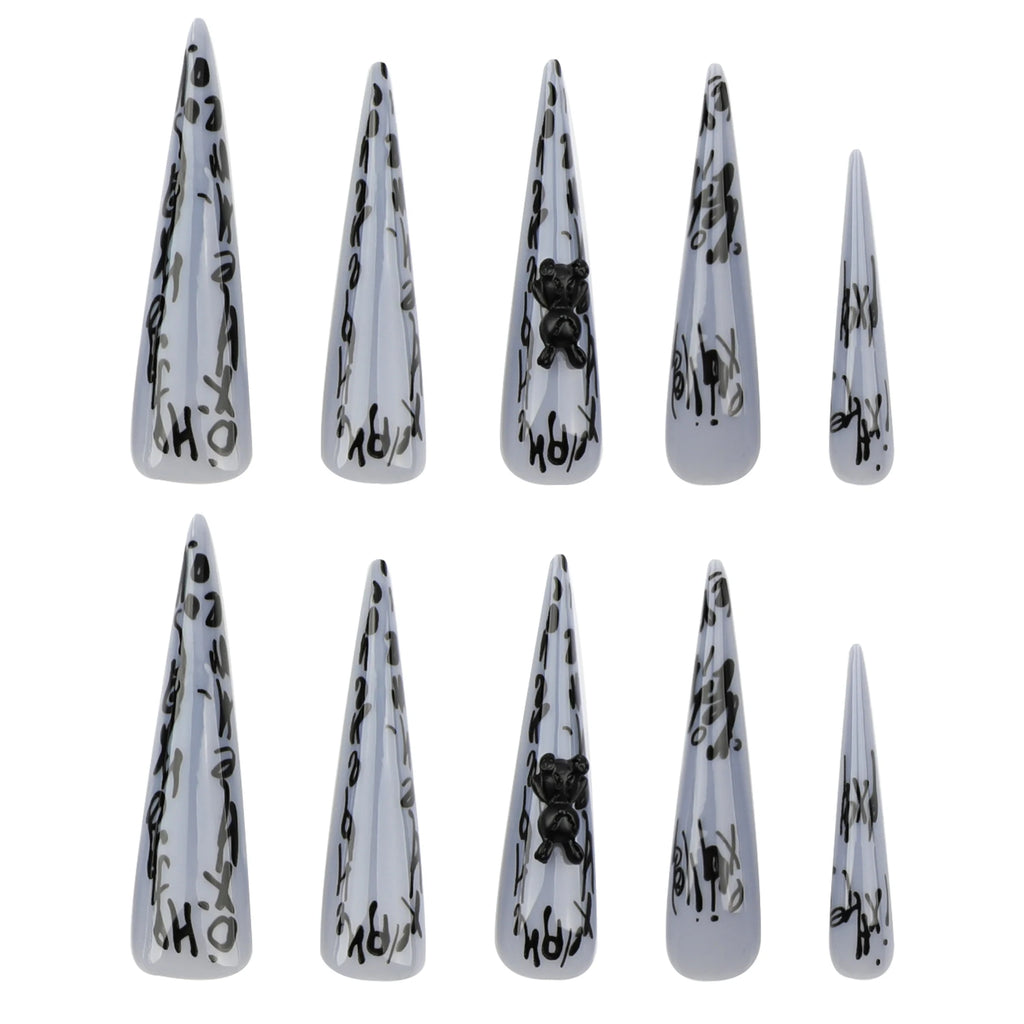 24 Pcs Graffiti Letter extra Long and Pointed Acrylic Press on Nails Customize False Nails 3490