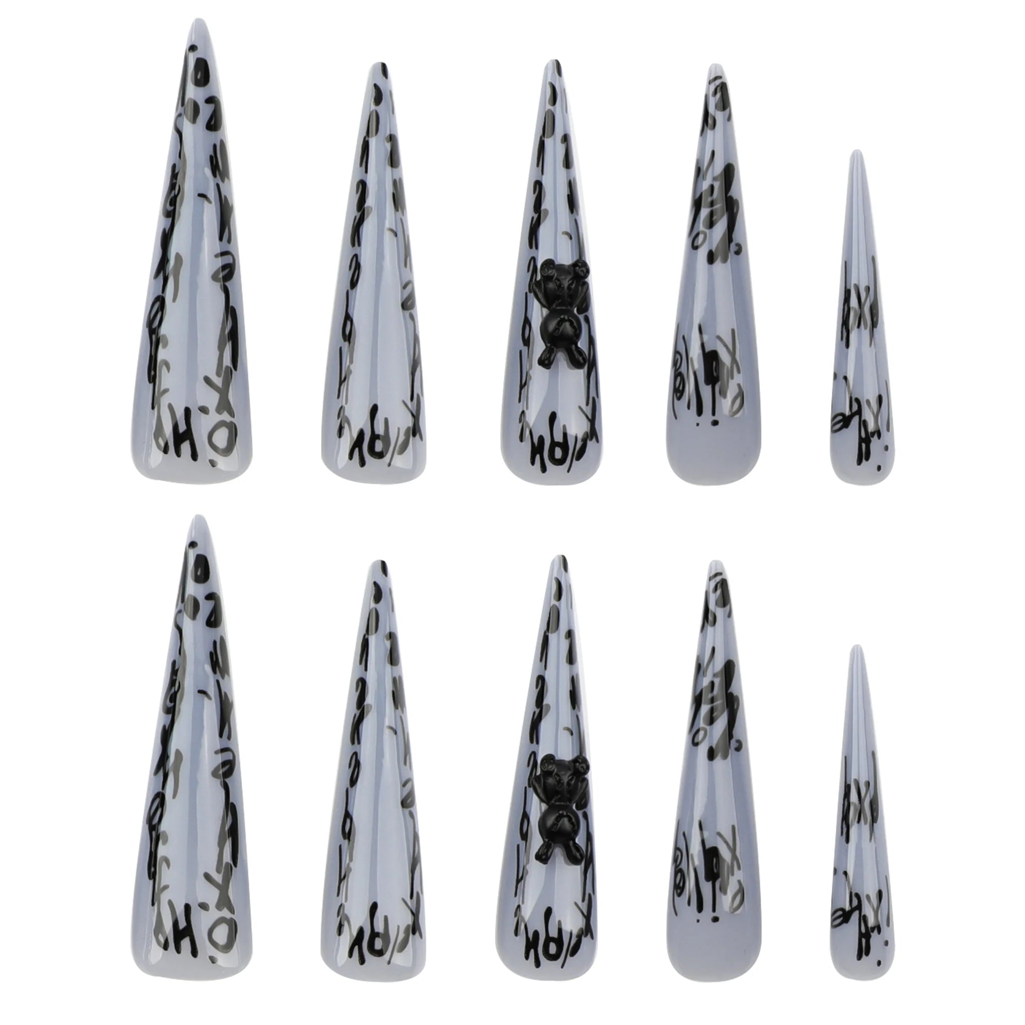24 Pcs Graffiti Letter extra Long and Pointed Acrylic Press on Nails Customize False Nails 3490