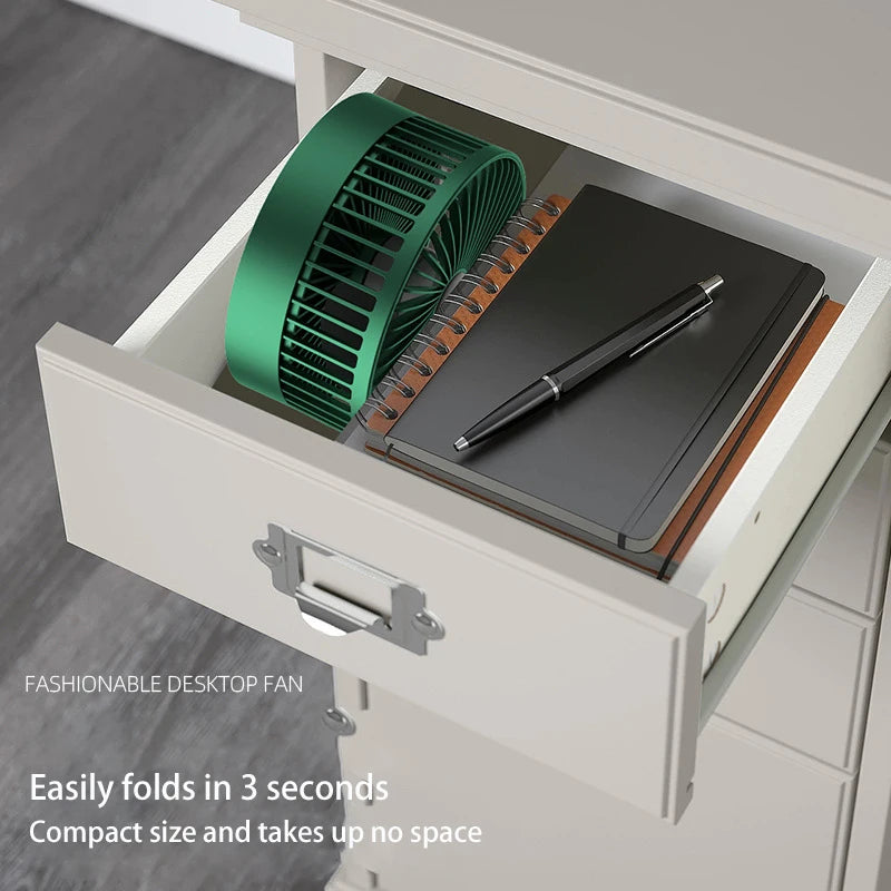 Mini Plug-in Chargeable Folding Desktop Fan for Home Office Outdoor & Car Use-Plastic Computer-Controlled with Battery Option