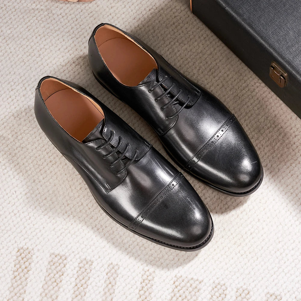 Men's Business British Genuine Leather Formal Leather Shoes, High-end Casual Versatile Top Layer Cowhide Derby Shoes