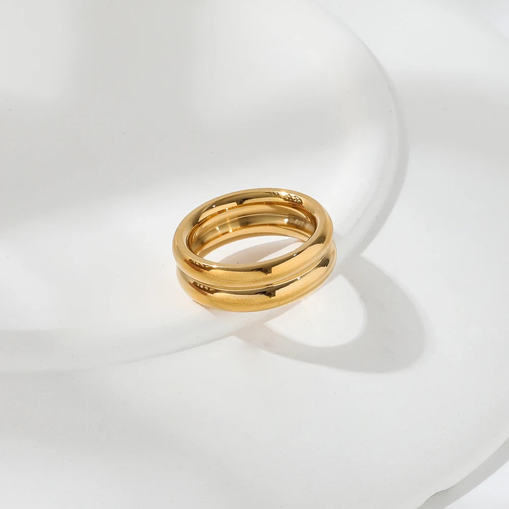 High End Gold Finish Chunky Stainless Steel Band Rings for Women New Stainless Steel Jewelry Gold Band