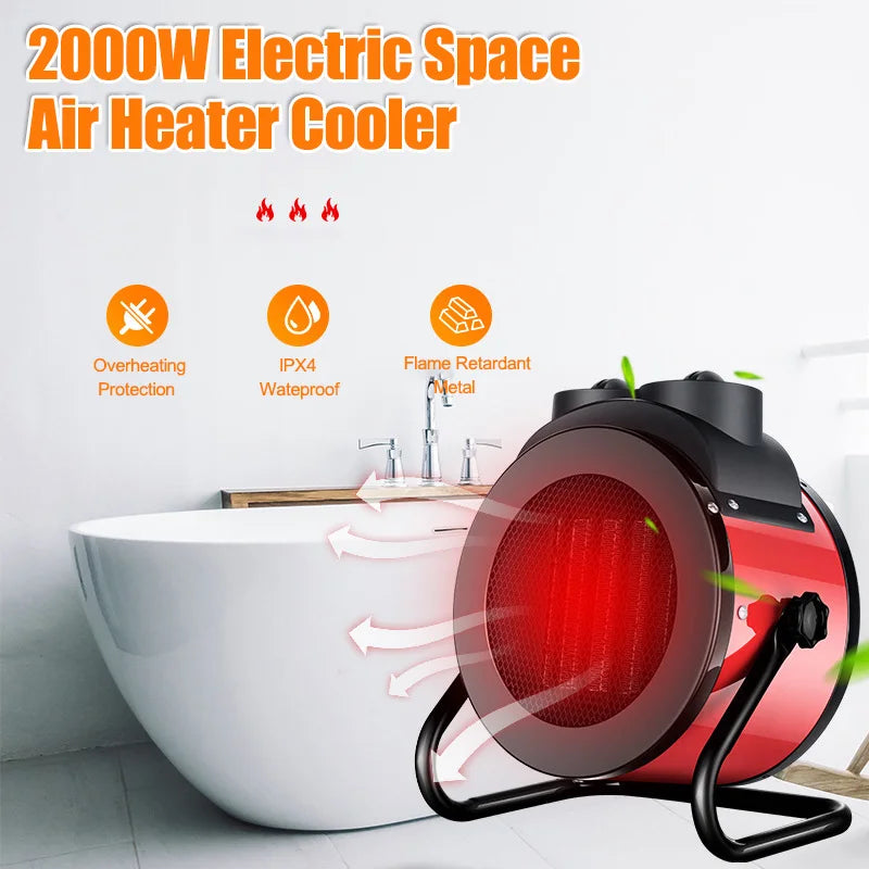 2000W Portable Electric Space Air Heater Mini Electric Cooler Home Fan Heater Fast Heating Handy Air Warmer Office Bedroom 220V