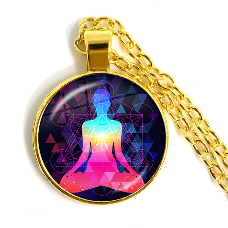 New Arrival 7 Chakra Reiki Healing Necklace Buddha Yoga Meditation Pendant Spiritual Hope Jewelry Chain Statement Necklace Gift