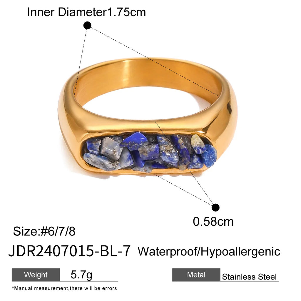 Stainless Steel Shine Inlaid Natural Crystal Geometric Rings Stainless Steel Skin-Friendly 18K Gold-plated Waterproof Jewelry