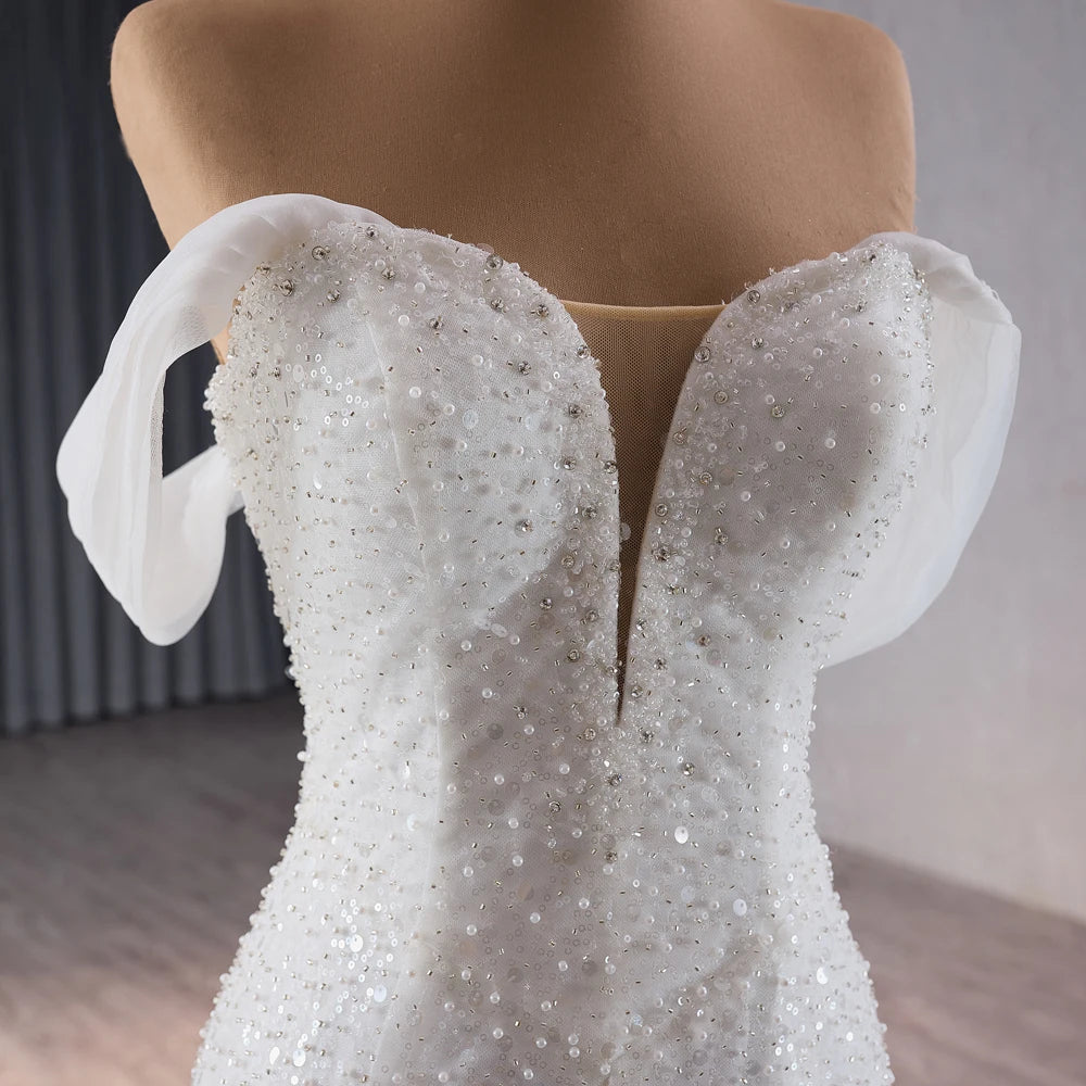 Jancember 241115 Beach Sweetheart Pearls Slim Mermaid Wedding Dress With Detachable Sleeve