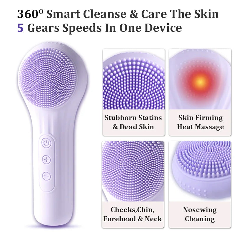 Waterproof Electric Silicone Face Scrubber for Deep Cleansing, Exfoliating, Massage