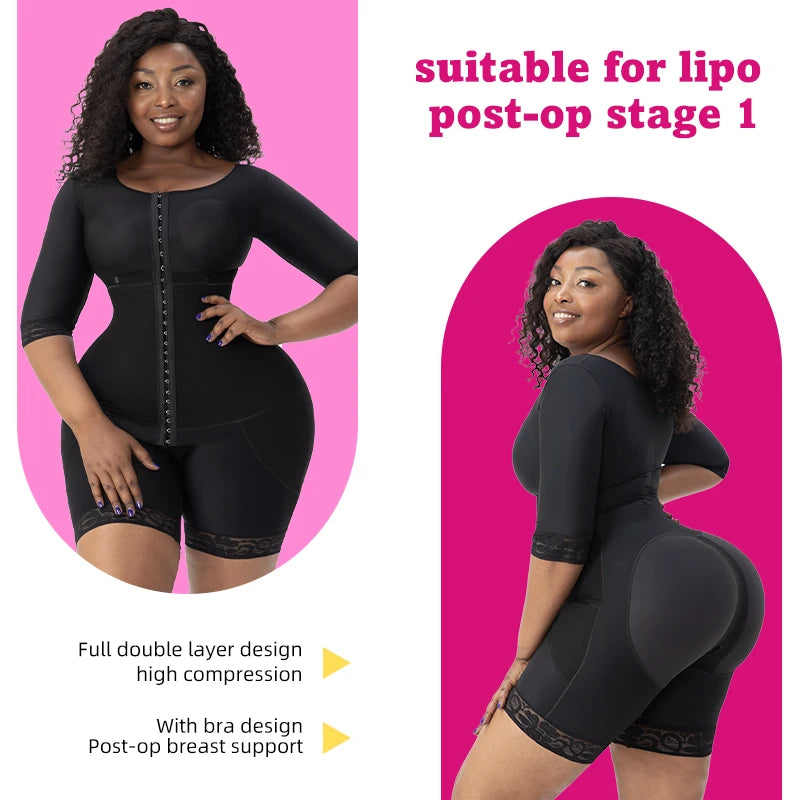 Wholesale Women Long Sleeves Full Body Bodysuit Arms Shaper Girdle Bra Bbl Compression Post Surgery Shapewear Colombianas Fajas