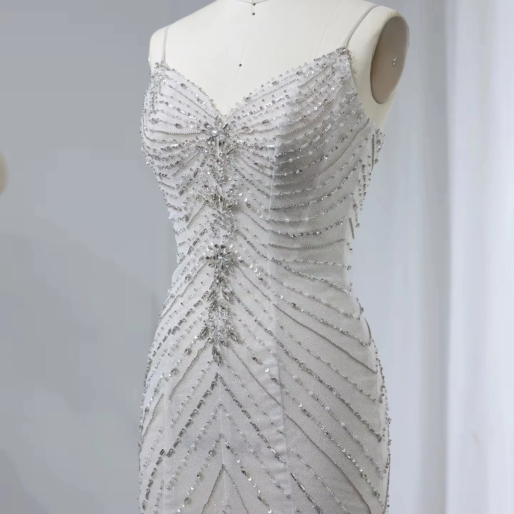 Jancember LSZ529 Sexy Glitter Slit Spaghetti Strap Mermaid Wedding Prom Dresses