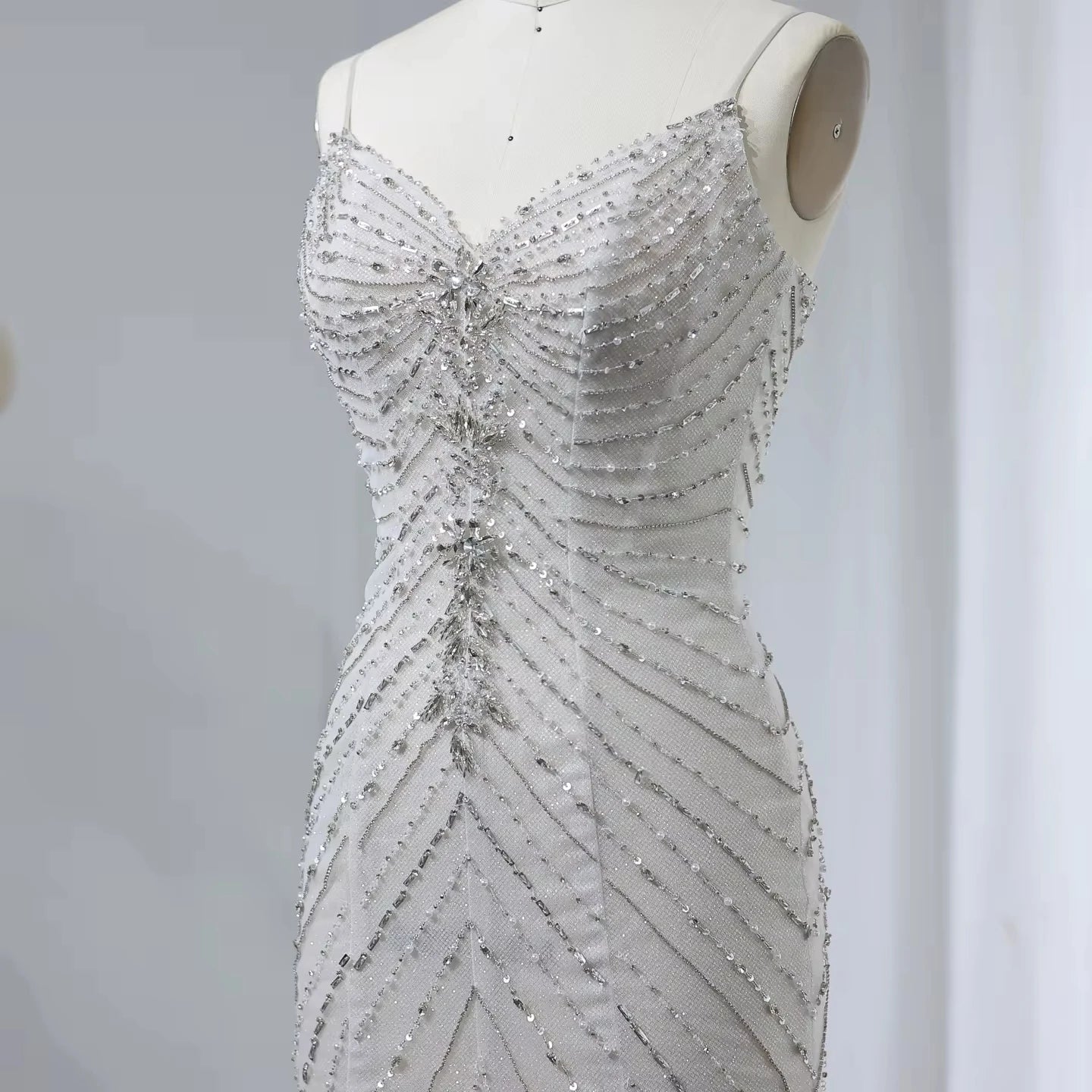 Jancember LSZ529 Sexy Glitter Slit Spaghetti Strap Mermaid Wedding Prom Dresses