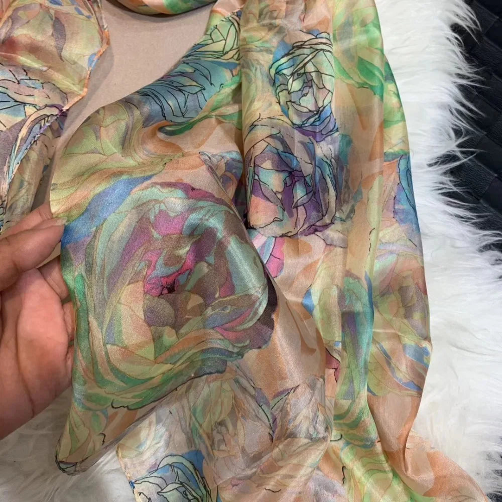 BYSIFA| Ultralarge Spring Fall 100% Mulberry Silk Scarf Beach Wrap Brand Female Long Scarves New Red Floral Silk Scarf Shawl
