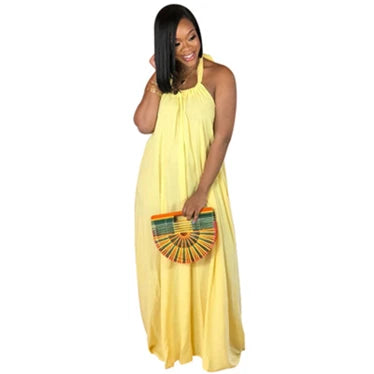 Womans Summer Sexy Thin And Light Open Back Wide Loose Solid Color Dress Clothes