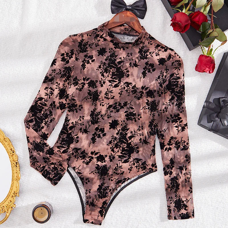 Autumn Y2k Retro Hollowing Mesh See Through Long Sleeve Black Jumpsuits Sexy Embroidery Lace for Woman