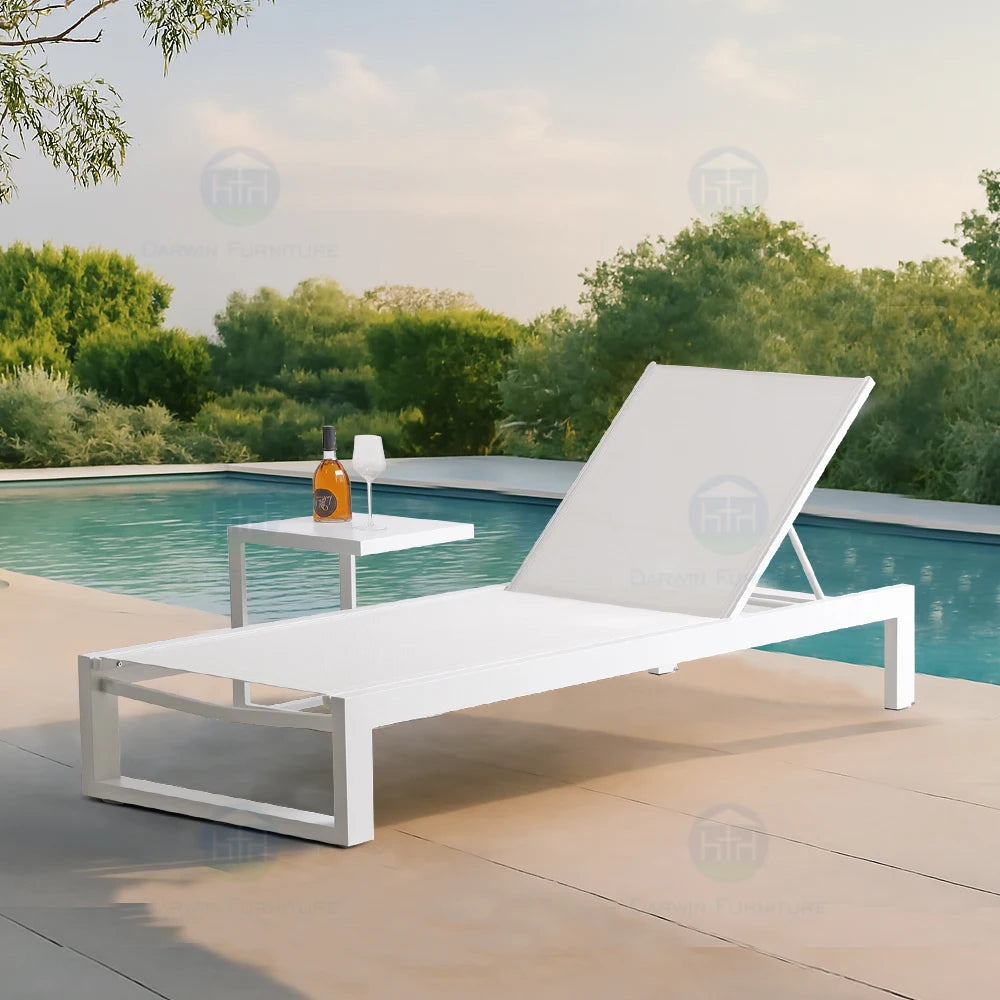 Modern Mesh Fabric Lounger With Aluminum Frame for Beach Garden Patio Hotel Resort Poolside Durable Lounger