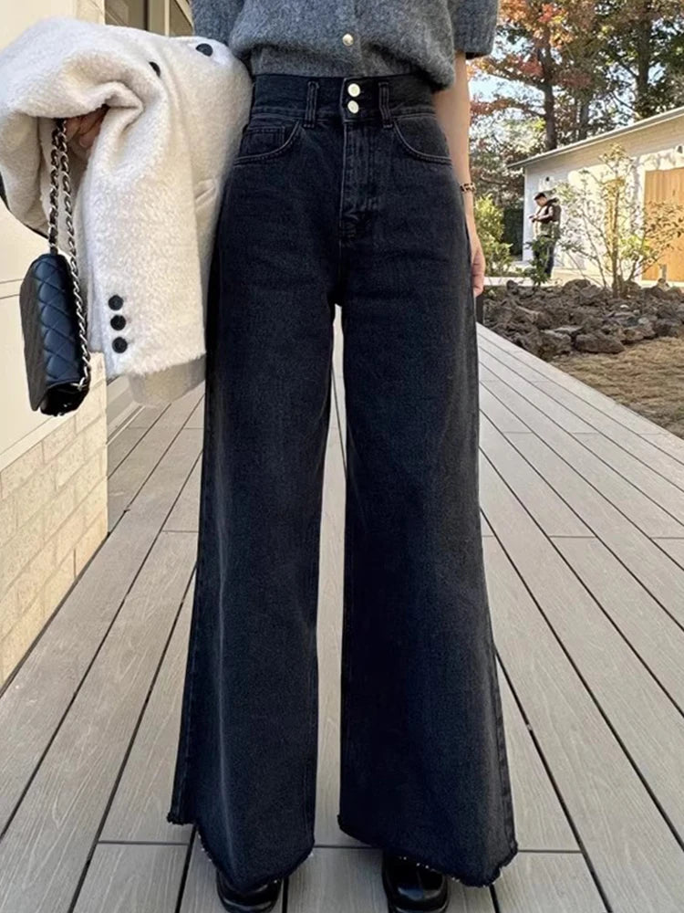 Boutique Wholesale 2026 Autumn Elegant High Waist Versatile Slim Leisure Wide Legged Women's Jeans