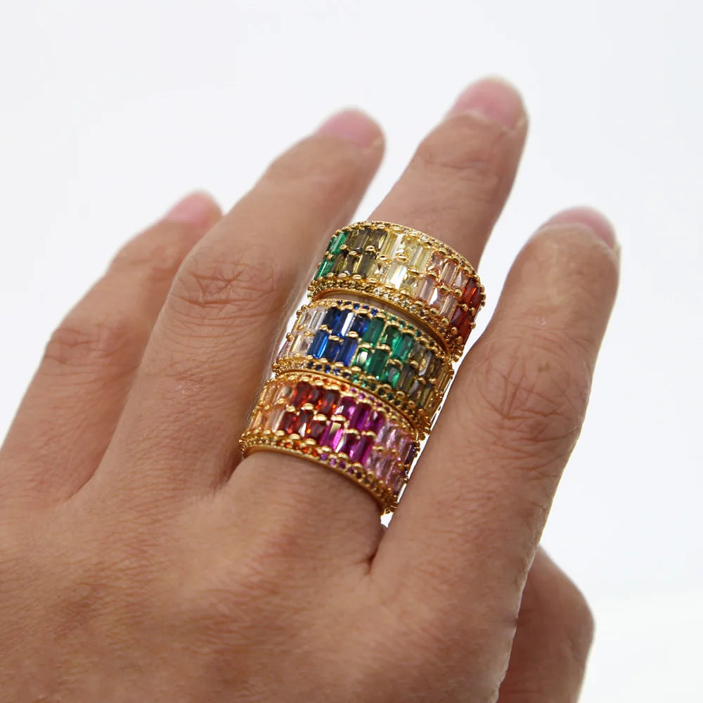 Promotion New Rainbow Rings Cubic Zircon CZ Bohemia Gradient Colorful Shinny Rings for Women Bague Jewelry