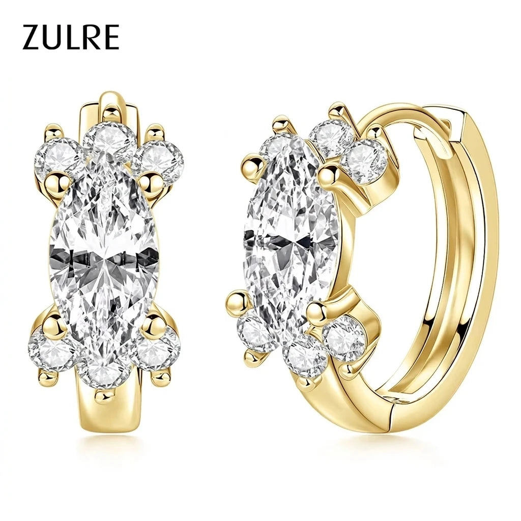 Wholesale Luxury Delicate Hoop Earrings with 14K Gold Filled Featuring 2.2mm Round Moissanite Earrings Marquise Zircon Certified