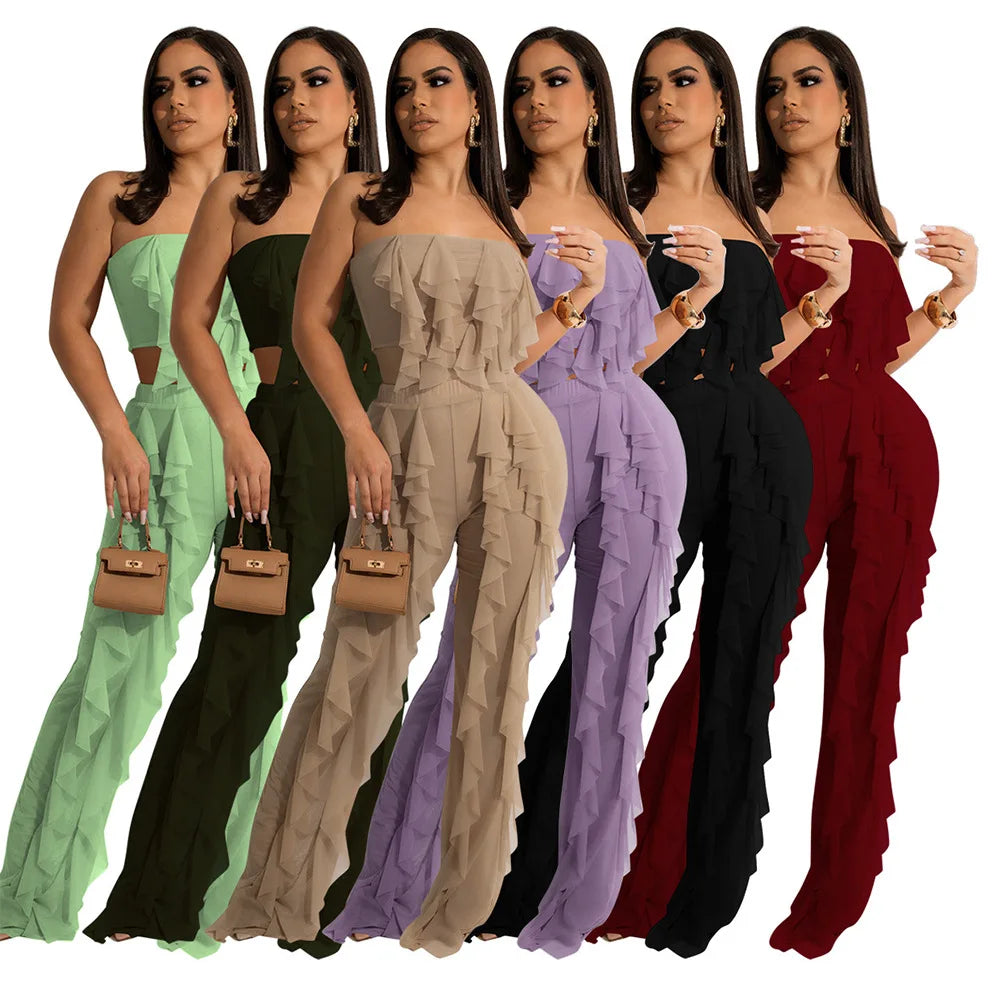 S-XXL Summer Casual Solid Color Bra Panel Pants Set Personalized Fashion Street Two Piece Set