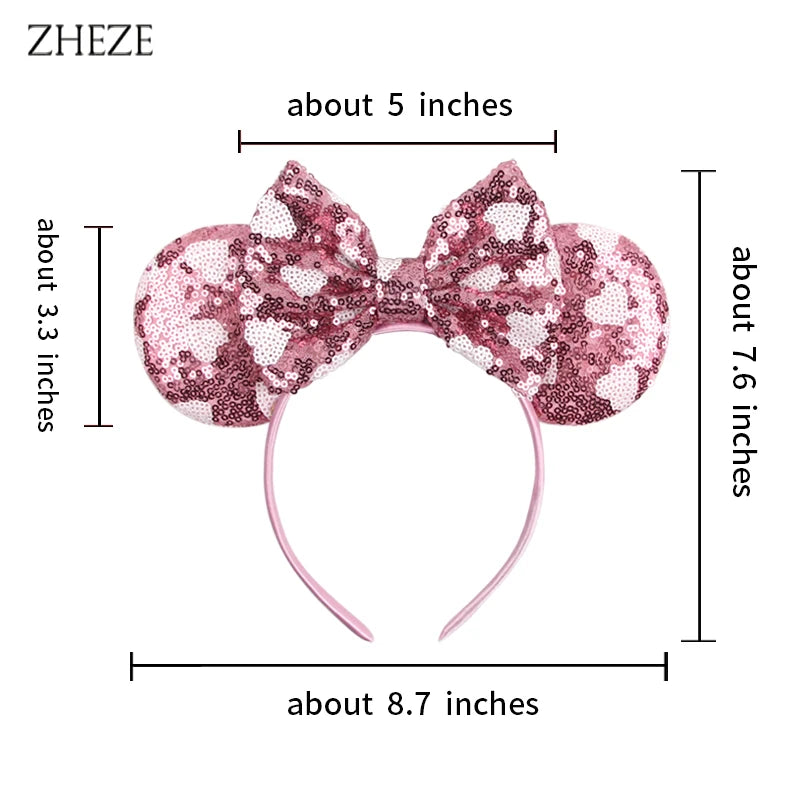 New Valentine's Day Mouse Ears Headband For Girls Women Sequins Love 5"Bow Hairbands Festival Party DIY Hair Accessories Femmes