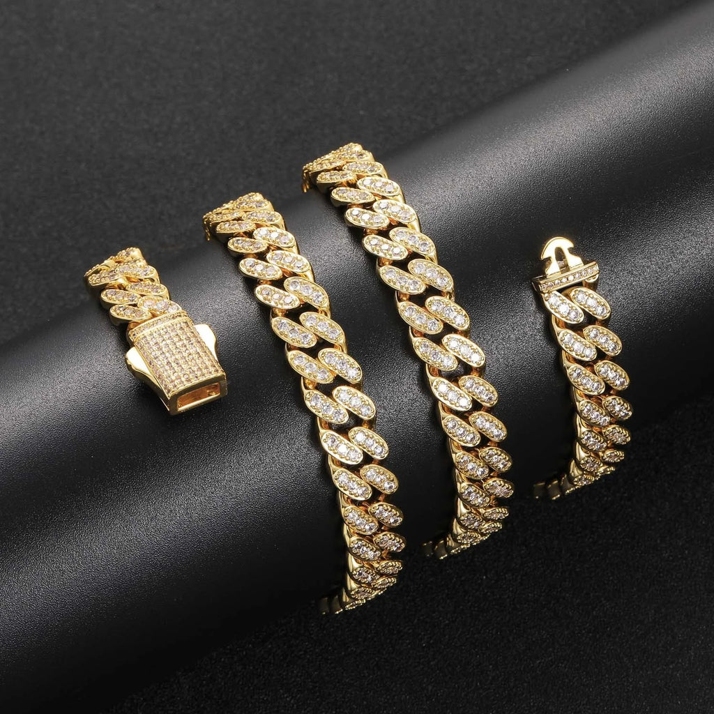 BES 10MM Iced Out Cuban Link Chain Cubic Copper Zirconia Necklace Hip Hop Bracelet Wholesale Women Man Hip Hop Jewelry