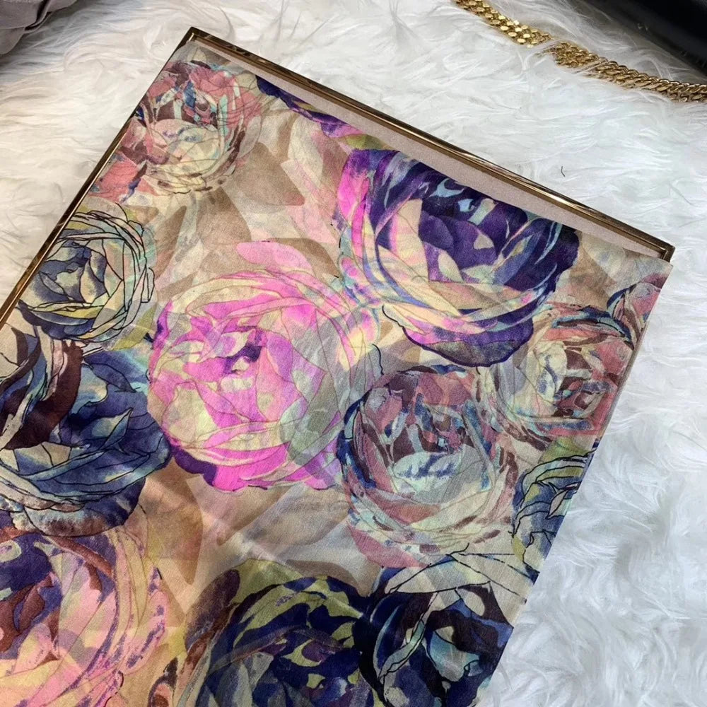 BYSIFA| Ultralarge Spring Fall 100% Mulberry Silk Scarf Beach Wrap Brand Female Long Scarves New Red Floral Silk Scarf Shawl