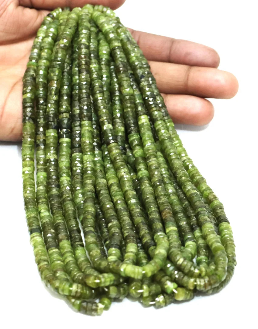 Wholesale RADHIKA GEMS 'N' BEADS Vessonite Gemstone Heishi Beads 100% Natural AAA Shaded Olive Faceted Tyre Shaped 16" Length