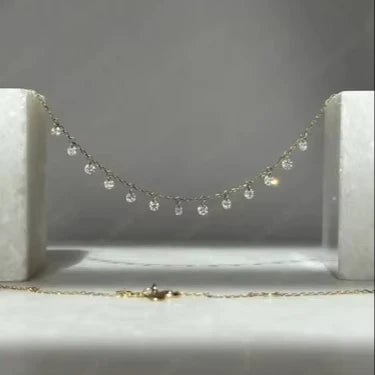 2025 Best Wholesale 16 Inch Floating Zircon Necklace for Women Trendy Yellow Gold Jewelry with Topaz 14K Gold Plated Chain