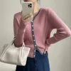 Fashionable Spring Women Long Sleeve Sweater Cardigan Letter Solid Color Blocking Sweater Cardigan