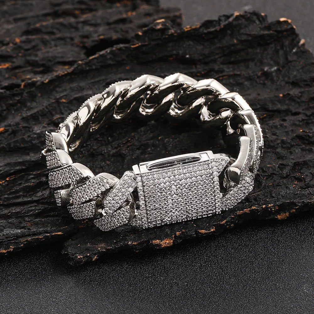 Wholesale 925 Silver Mosan Moissanite Bracelet European American Hip-Hop Style 20mm Cuban Chain Men's Diamond Bangle"