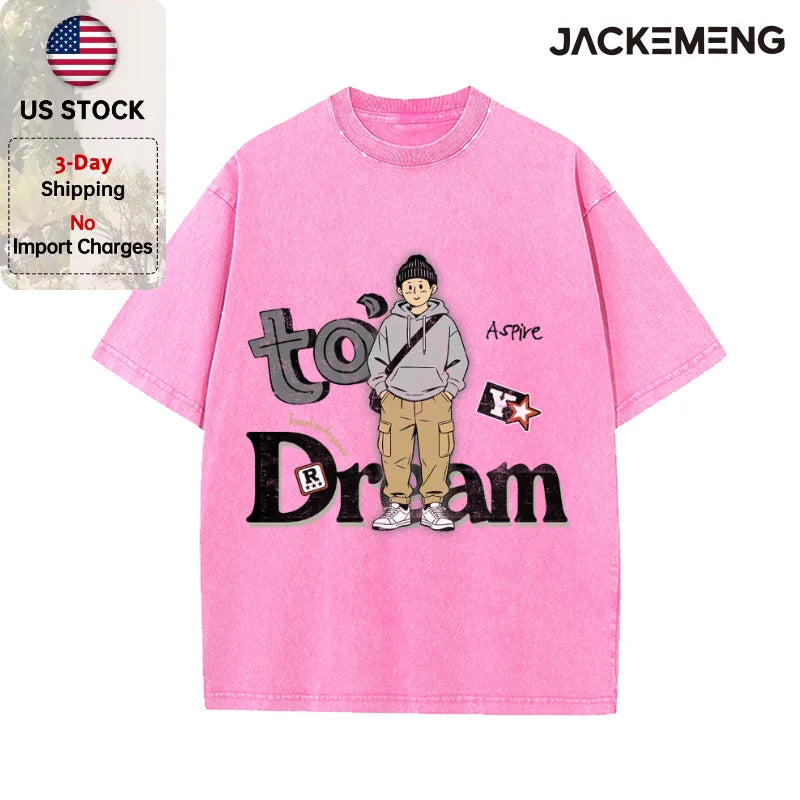 Oversized Washed Retro Cartoon Streetwear Print Tshirt USA Stock Wholesale Y2K Casual Tee