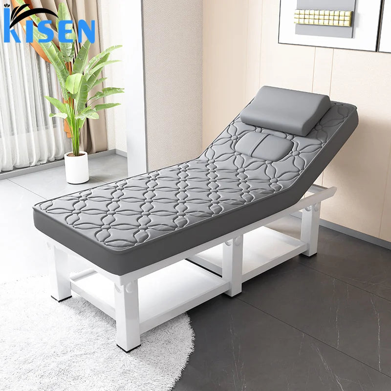 Kisen Hight Quality Beauty Salon Furniture Wooden Facial Latex Bed Fashion Designs Body Massage Table Beauty Bed for Sale