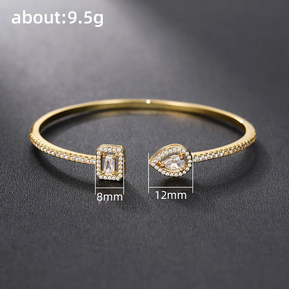 Minimalist Open Cuff Copper Bracelet with Zircon Inlay for Women Elegant Party Fashion Jewelry Gift Four Seasons