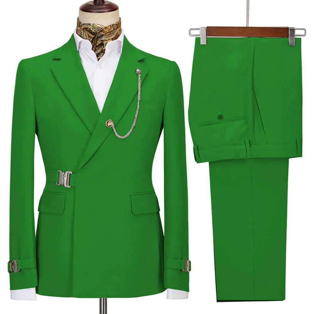 XS-5XL Men's Autumn and Winter Personalized Buckle Design Suit Fashion Business Casual Suit Set Two Piece