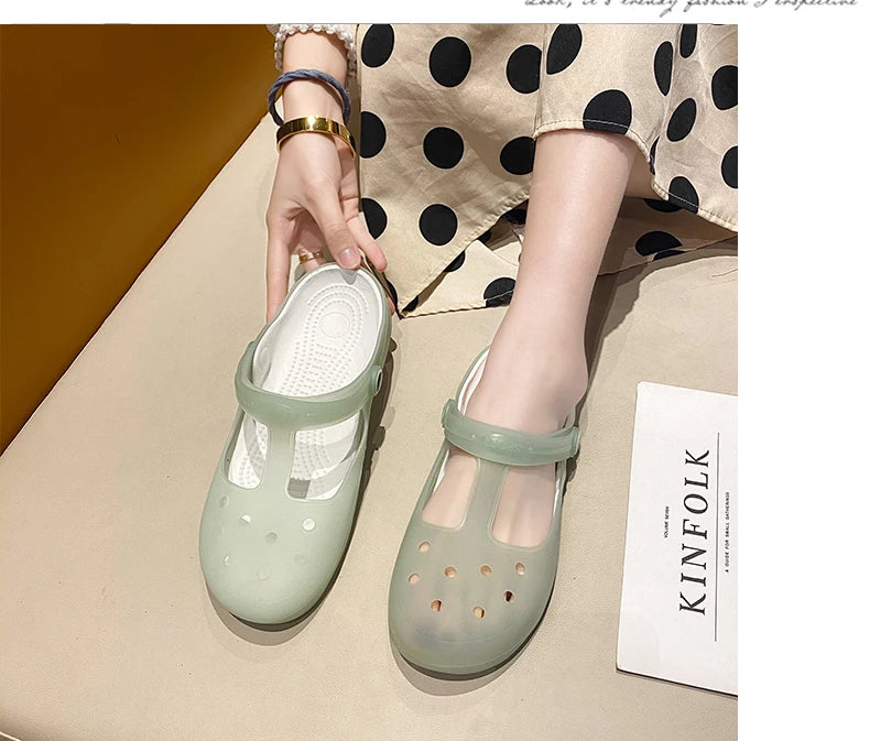 New Summer Jelly Sandals Women Outdoor Casual Slip On Garden Beach Shoes Female Rubber Clogs Non-slip Slides Breathable Slippers