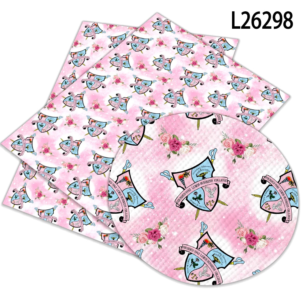 Sorority Gamma Phi Delta Pattern Faux Leather for Upholstery Mini Bag Phone case Decoration  Bow Making Synthetic Leather