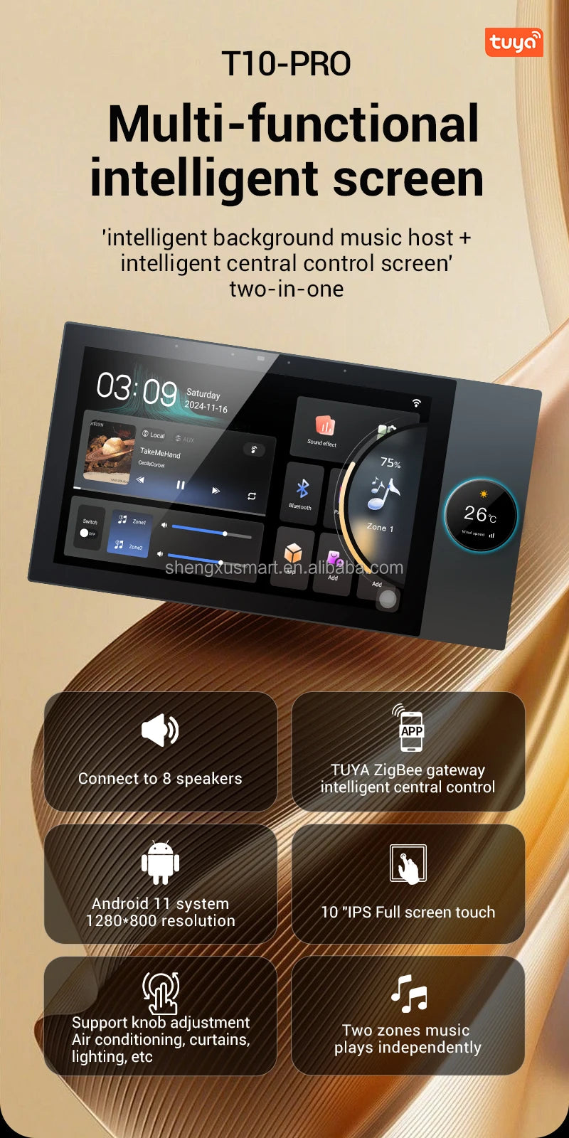 10 Inch TUYA Smart Whole House Background Music Host ZigBee Gateway  External Knob Factory Direct Sales